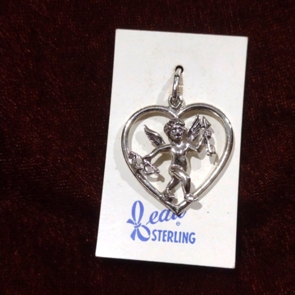 Vintage 925 Beau Sterling Silver Cupid Love Heart Cherub Charm